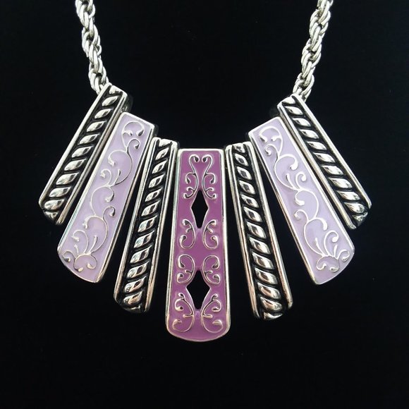 PURPLE/SILVER ENAMELED NECKLACE - Picture 1 of 3